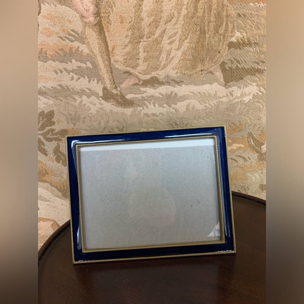 The Bucklers Inc Blue & Gold Enamel 5 x 7 Picture Frame w Wooden Back